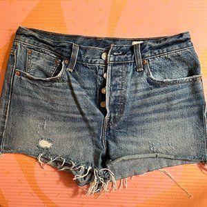 Levi’s 501 White Oak Cone Denim Selvedge Cut Off High Rise Shorts Sz 28